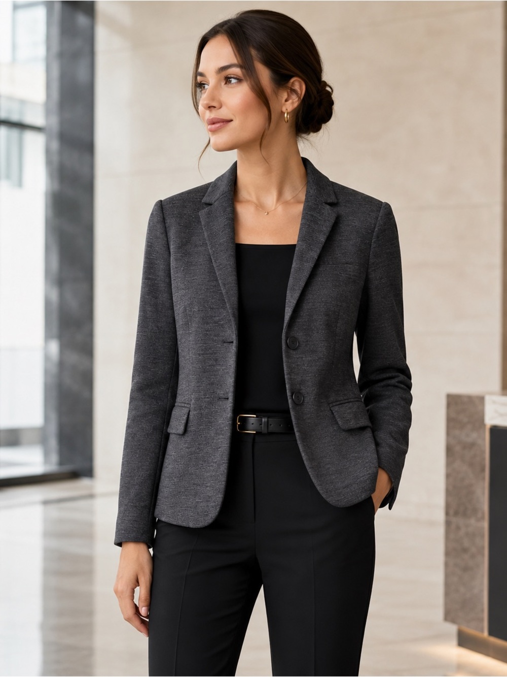 Ann Taylor Petite Blazer Womens 10P Gray Heather 2 Button Career Jacket